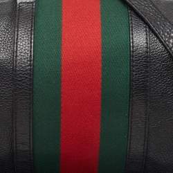 Gucci Black Leather Medium Vintage Web Boston Bag