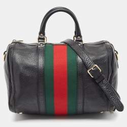 Gucci Black Leather Medium Vintage Web Boston Bag
