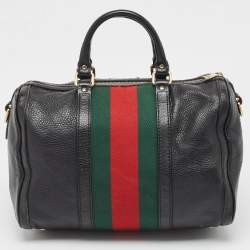 Gucci Black Leather Medium Vintage Web Boston Bag