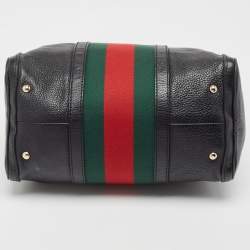 Gucci Black Leather Medium Vintage Web Boston Bag