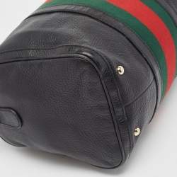 Gucci Black Leather Medium Vintage Web Boston Bag