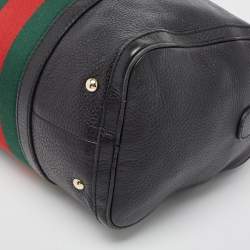 Gucci Black Leather Medium Vintage Web Boston Bag