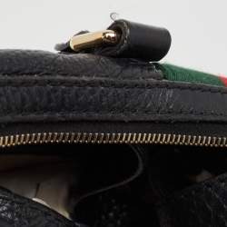 Gucci Black Leather Medium Vintage Web Boston Bag