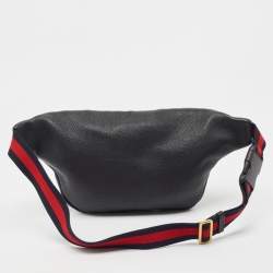 Gucci Black Pebbled Leather Logo Web Belt Bag