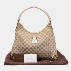Pre Owned Gucci Beige GG Canvas and Leather Medium Abbey D-Ring Hobo