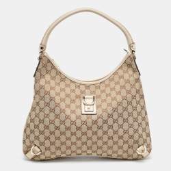 Pre Owned Gucci Beige GG Canvas and Leather Medium Abbey D-Ring Hobo