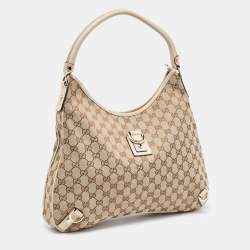 Pre Owned Gucci Beige GG Canvas and Leather Medium Abbey D-Ring Hobo