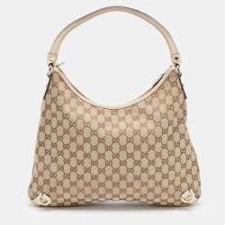 Pre Owned Gucci Beige GG Canvas and Leather Medium Abbey D-Ring Hobo