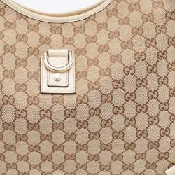 Pre Owned Gucci Beige GG Canvas and Leather Medium Abbey D-Ring Hobo