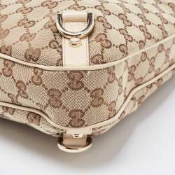 Pre Owned Gucci Beige GG Canvas and Leather Medium Abbey D-Ring Hobo
