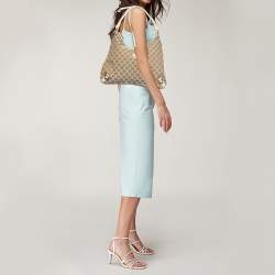 Pre Owned Gucci Beige GG Canvas and Leather Medium Abbey D-Ring Hobo
