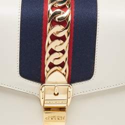 Pre Owned Gucci Off White Leather Small Web Sylvie Shoulder Bag
