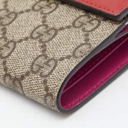 Gucci Red/Beige GG Supreme Coated Canvas and Leather French Flap Wallet