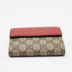 Gucci Red/Beige GG Supreme Coated Canvas and Leather French Flap Wallet