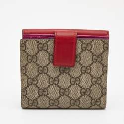 Gucci Red/Beige GG Supreme Coated Canvas and Leather French Flap Wallet