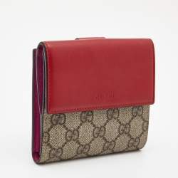 Gucci Red/Beige GG Supreme Coated Canvas and Leather French Flap Wallet