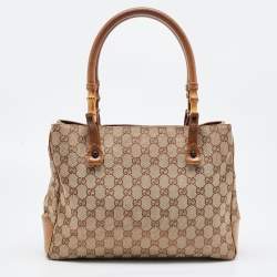 مملوكة مسبقًا Gucci Brown/Beige GG Canvas And Leather Bamboo Tote
