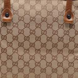مملوك ة مسبقًا Gucci Brown/Beige GG Canvas And Leather Bamboo Tote