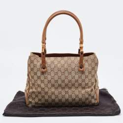 مملوكة مسبقًا Gucci Brown/Beige GG Canvas And Leather Bamboo Tote