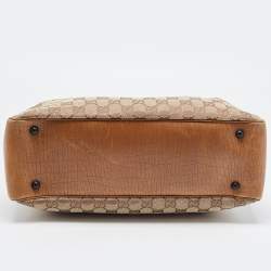 مملوكة مسبقًا Gucci Brown/Beige GG Canvas And Leather Bamboo Tote