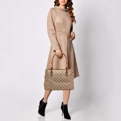 مملوكة مسبقًا Gucci Brown/Beige GG Canvas And Leather Bamboo Tote