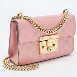 Pre Owned Gucci Pink Guccissima Leather Small Padlock Shoulder Bag