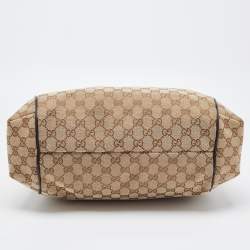 Pre Owned Gucci Beige/Black GG Canvas and Leather Hobo