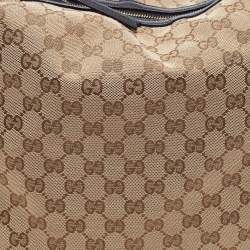 Pre Owned Gucci Beige/Black GG Canvas and Leather Hobo