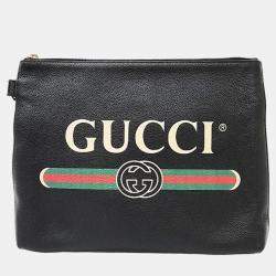 Pre Owned Gucci Black Leather Logo Clutch (572770)