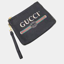 Pre Owned Gucci Black Leather Logo Clutch (572770)