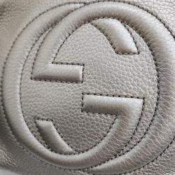Pre Owned Gucci Beige Silver Leather Disco Bag (308364)