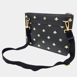 Gucci Black Leather Bee Crossbody Bag