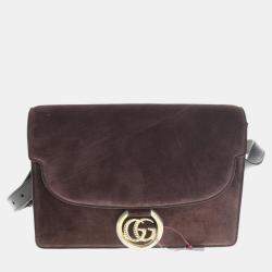Pre Owned Gucci Brown Suede Shoulder Bag (589474)