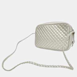 Pre Owned Gucci Silver Leather Quilted Web Cross Bag (541051)