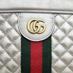 Pre Owned Gucci Silver Leather Quilted Web Cross Bag (541051)