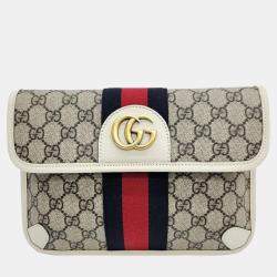 Pre Owned Gucci Brown/White GG Canvas Web Ophidia Belt Bag 