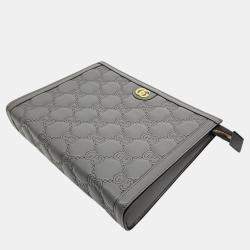 Pre Owned Gucci Grey Leather GG Clutch 