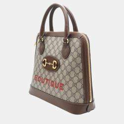 Pre Owned Gucci Brown GG Canvas 1955 Horsebit Medium Top Handle Bag 