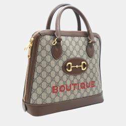 Pre Owned Gucci Brown GG Canvas 1955 Horsebit Medium Top Handle Bag 