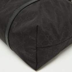 Pre Owned Gucci Black GG Nylon and Leather Top Zip Tote
