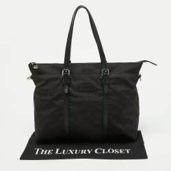 Pre Owned Gucci Black GG Nylon and Leather Top Zip Tote