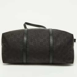 Pre Owned Gucci Black GG Nylon and Leather Top Zip Tote