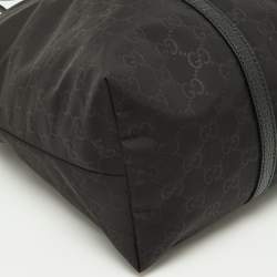 Pre Owned Gucci Black GG Nylon and Leather Top Zip Tote
