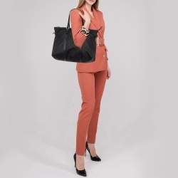 Pre Owned Gucci Black GG Nylon and Leather Top Zip Tote