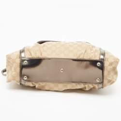 Pre Owned Gucci Beige/Metallic GG Canvas and Leather Pop Bamboo Top Handle Bag