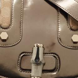 Pre Owned Gucci Beige/Metallic GG Canvas and Leather Pop Bamboo Top Handle Bag