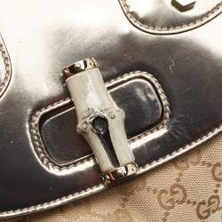 Pre Owned Gucci Beige/Metallic GG Canvas and Leather Pop Bamboo Top Handle Bag