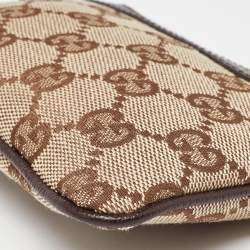 Gucci Beige/Brown GG Canvas and Leather Zip Pouch