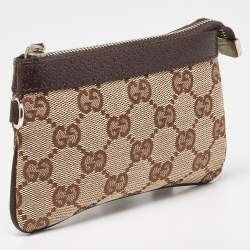 Gucci Beige/Brown GG Canvas and Leather Zip Pouch