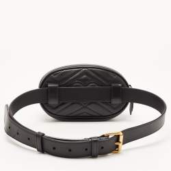 Pre Owned Gucci Black Matelassé Leather GG Marmont Belt Bag